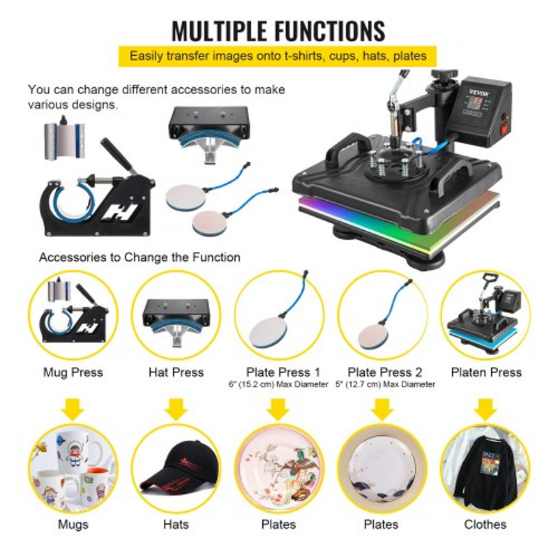 360 Swing Away Heat Press Machine 12x15 6in1 For TShirts Hats Mugs Plates 1050W Digital Sublimati 5
