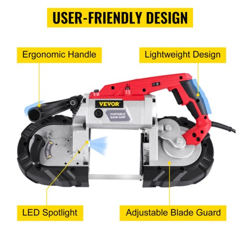 Variable-Speed 5" Deep Cut Portable Band Saw, 110V 10-Amp Motor | UL-Certified for Metal, Steel & Aluminum Cutting