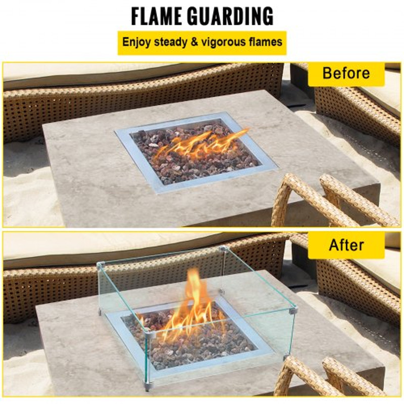 03 Thick Fire Table Glass Flame Guard Clear Tempered Wind Guard With Steady Feet For Propane Gas F 3