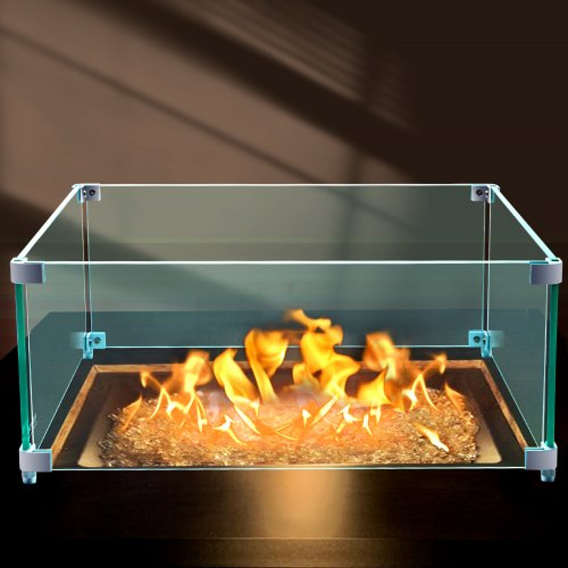 03 Thick Fire Table Glass Flame Guard Clear Tempered Wind Guard With Steady Feet For Propane Gas F 0