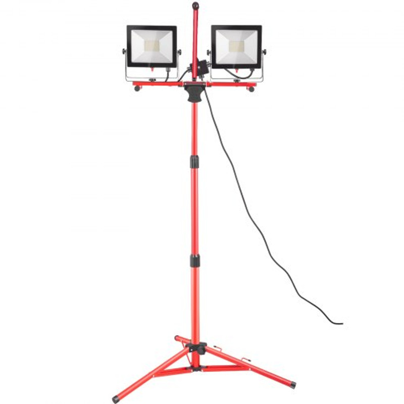 Dual-Head Lumen LED Work Light with Stand, Adjustable Tripod, Bright Light, IP65 Waterproofed LED Tripod Work Light