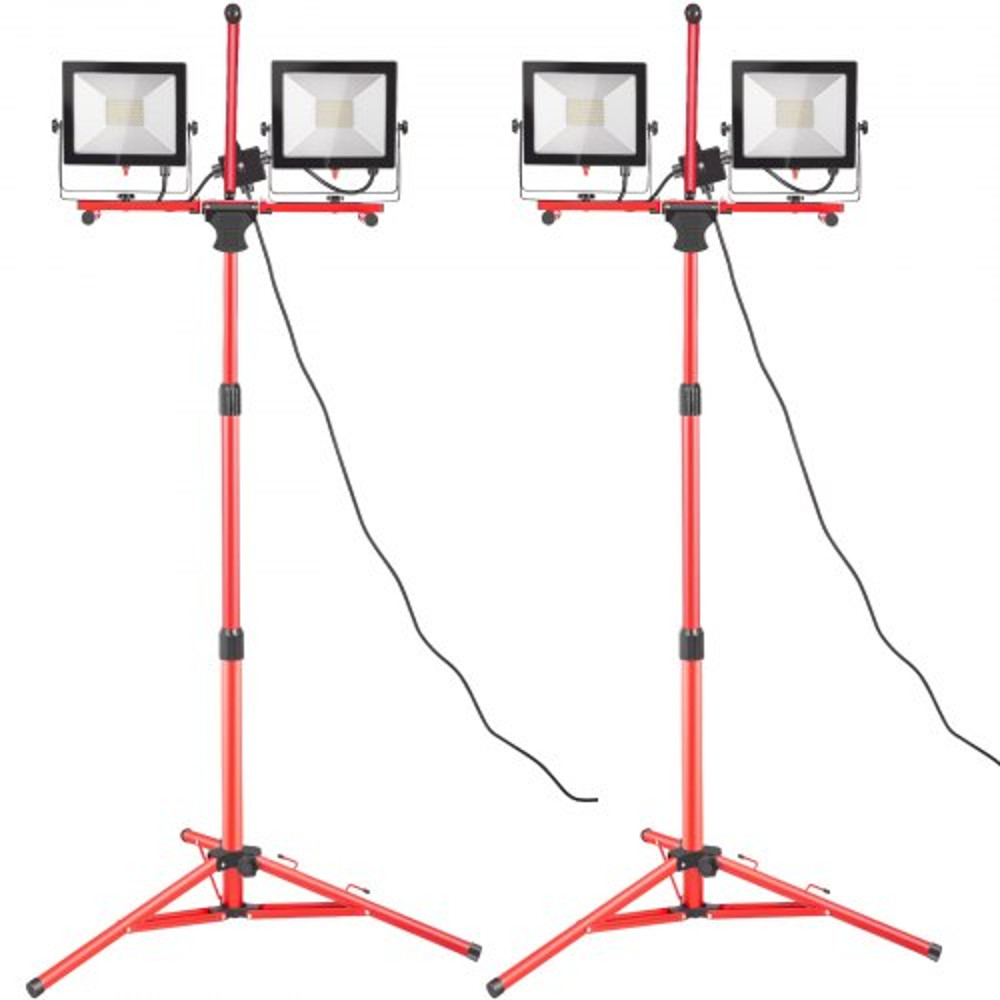 LED Work Light with Stand, Dual-Head Lumen Job Site Lights, 5000K Color Temp, IP Waterproof, Adjustable Foldable Tripod