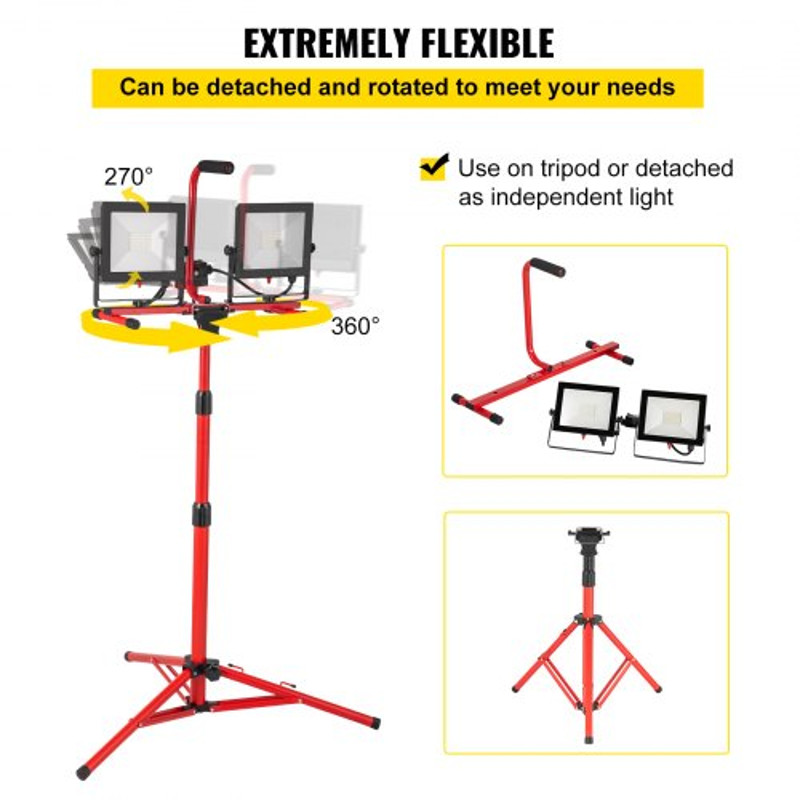 LED Work Light with Stand, Dual-Head Lumen Job Site Lights, 5000K Color Temp, IP Waterproof, Adjustable Foldable Tripod