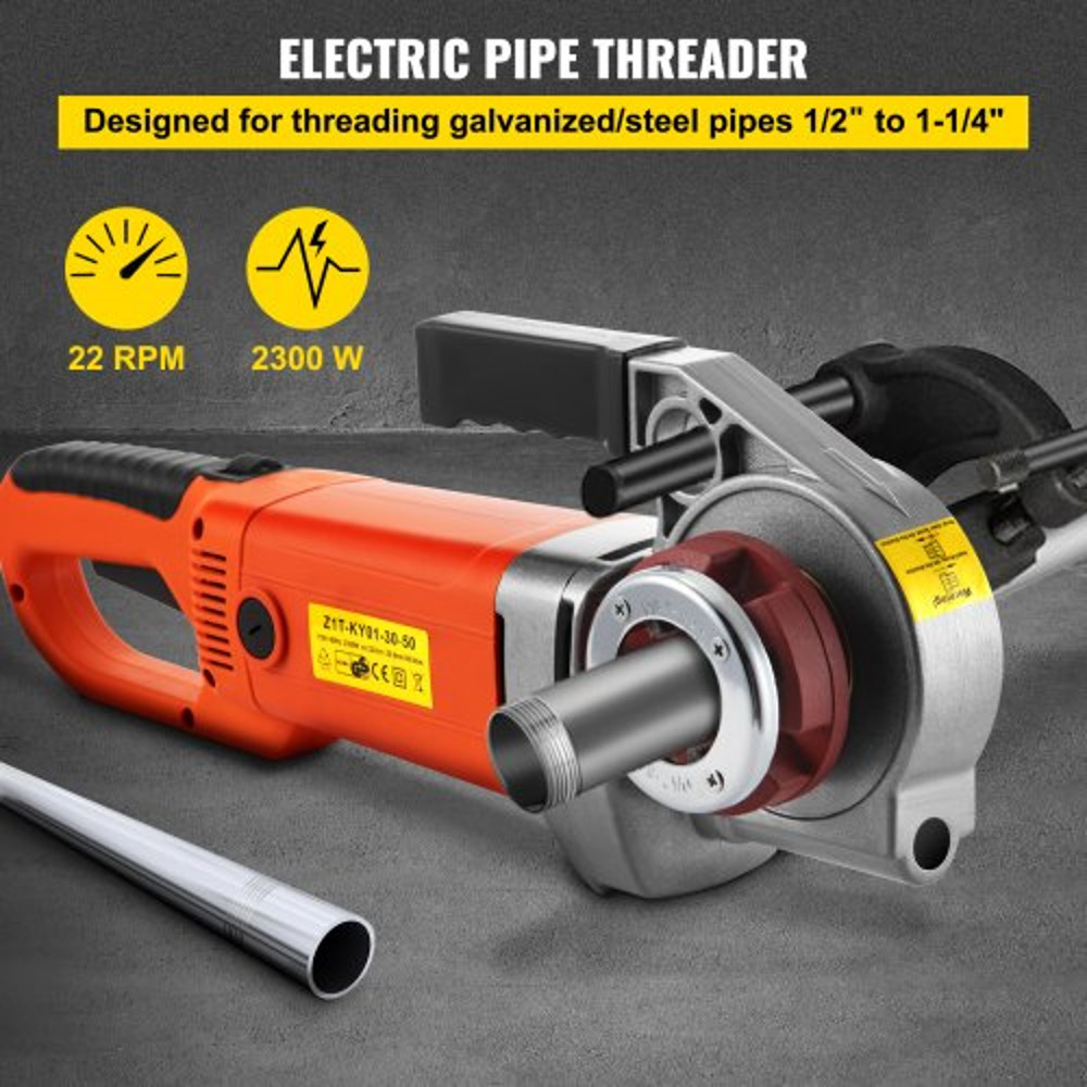 Electric Pipe Threader, Portable Pipe Threading Machine with Dies, Handheld Threader Kit with Copper Motor & Case