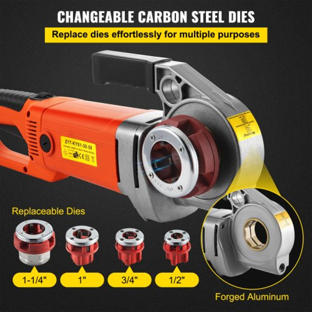 Electric Pipe Threader, Portable Pipe Threading Machine with Dies, Handheld Threader Kit with Copper Motor & Case