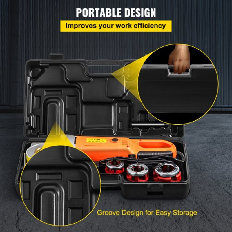 Electric Pipe Threader, Portable Pipe Threading Machine with Dies, Handheld Threader Kit with Copper Motor & Case