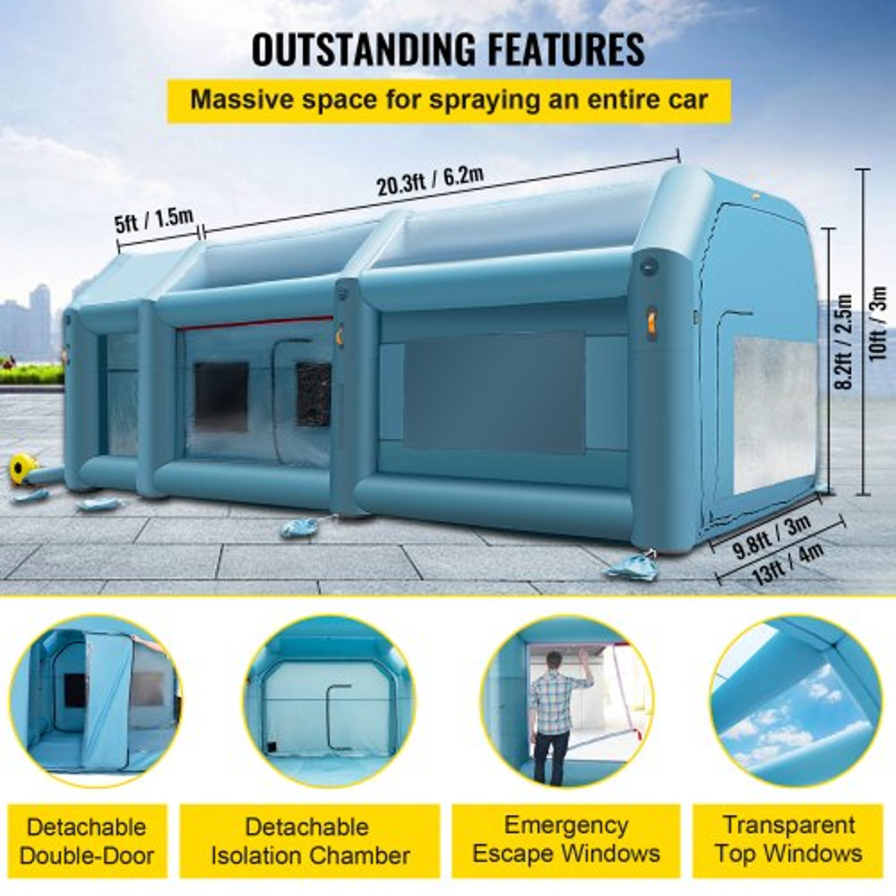 Portable Inflatable Paint Booth, Upgraded Car Paint Tent w/Air Filter System & Blowers, Large Auto Spray Workstation