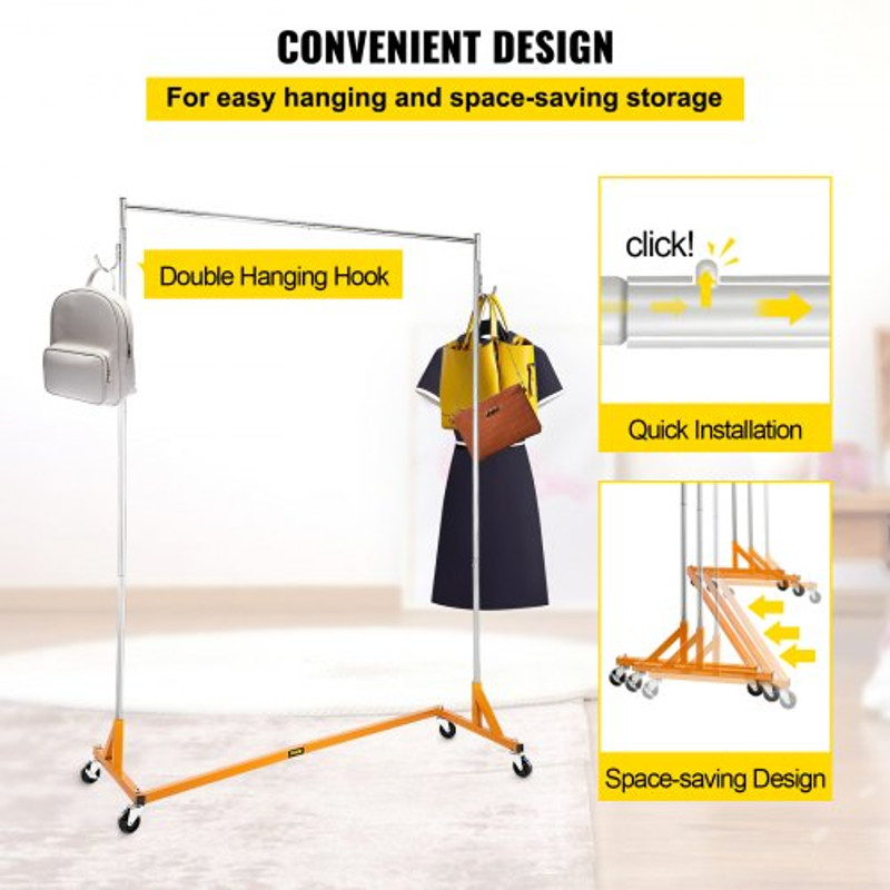 Sturdy Steel ZBase Clothing Rack Mobile Garment Display With Swivel Wheels 65 Wide Rail For Retail 6