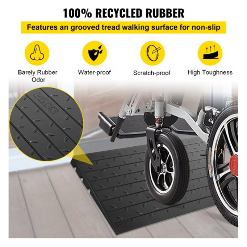 3 Channels Cord Cover Rubber Solid Threshold Ramp 2200Lbs Load Capacity Transition Ramp For Wheelch 4