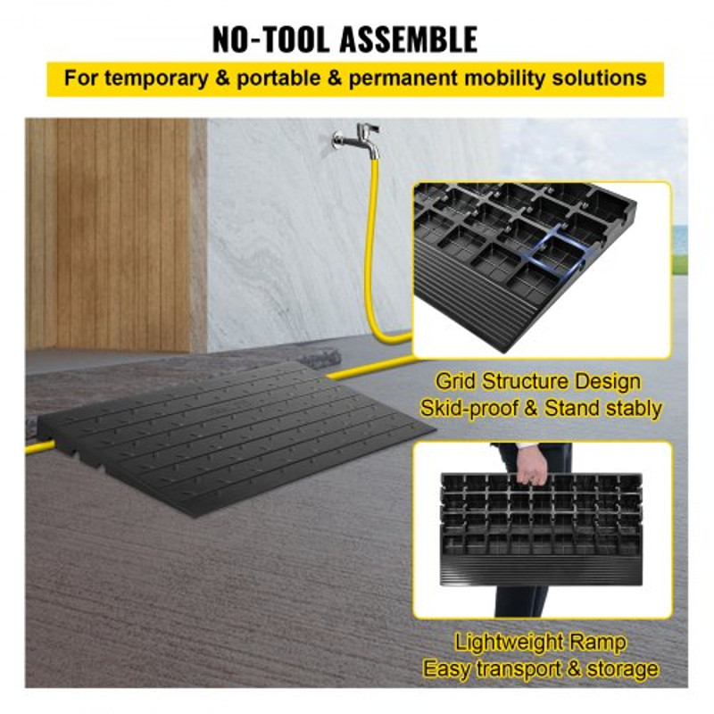 3 Channels Cord Cover Rubber Solid Threshold Ramp 2200Lbs Load Capacity Transition Ramp For Wheelch 6