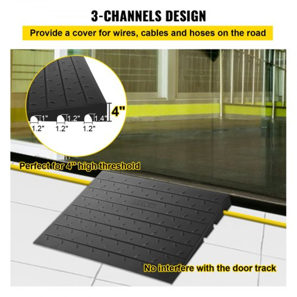 3 Channels Cord Cover Rubber Solid Threshold Ramp Rubber Angled Entry Ramp Rated 2200 Lbs Load Capa 3
