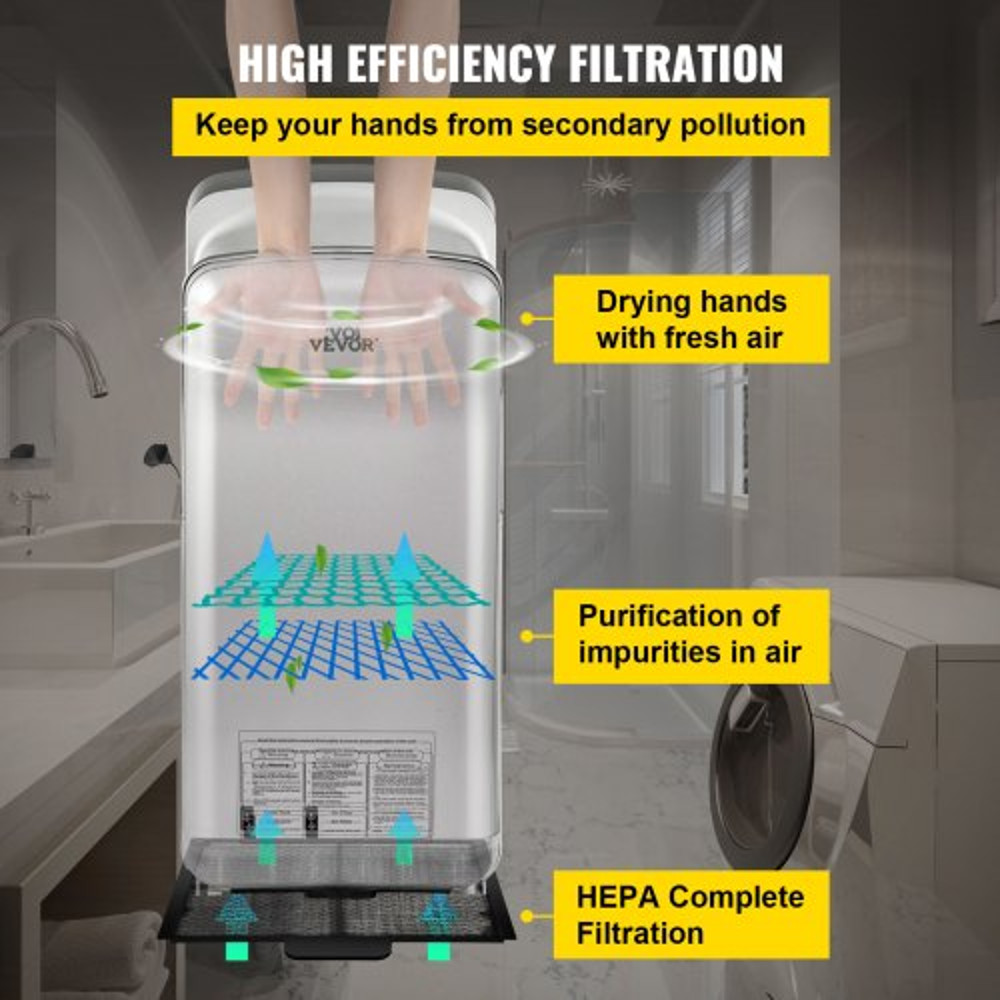 ABS Air Dryer Hand With HEPA Filtration 1600W 110V Vertical Hand Dryer HighSpeed Automatic Infrare 3