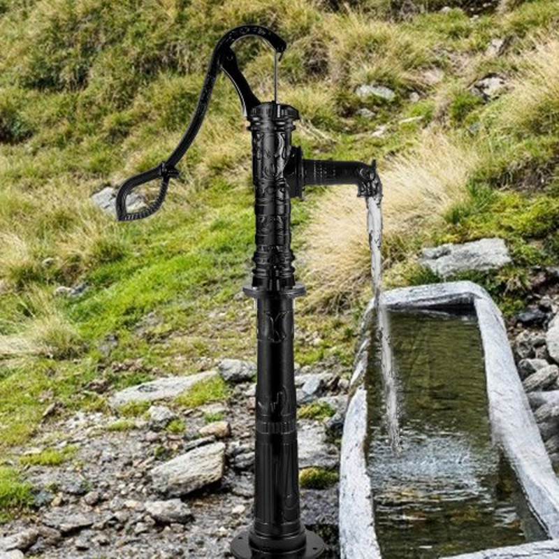 Rustic Cast Iron Hand Water Pump w/ Stand, Tall Pitcher Pump & Base for Garden, Yard, Farm, Easy Install with Holes