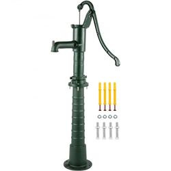 rustic cast iron hand water pump w/ stand, green pitcher pump for garden, yard, farm use, pre-set holes for fast install
