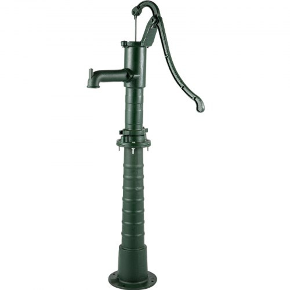 Rustic Cast Iron Hand Water Pump w/ Stand, Green Pitcher Pump for Garden, Yard, Farm Use, Pre-Set Holes for Fast Install