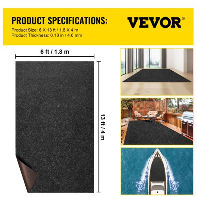 Marine Carpet, Charcoal Black Cutpile Boat Carpeting, Indoor/Outdoor Marine Grade Carpet with Water-Proof TPR
