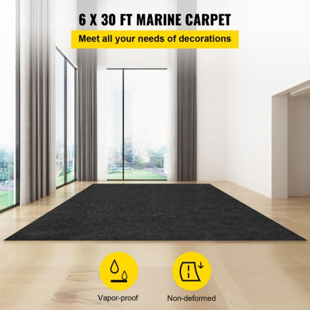 Marine Carpet Charcoal Black, Indoor/Outdoor Marine Grade Boat Carpeting Roll with Waterproof TPR Backing