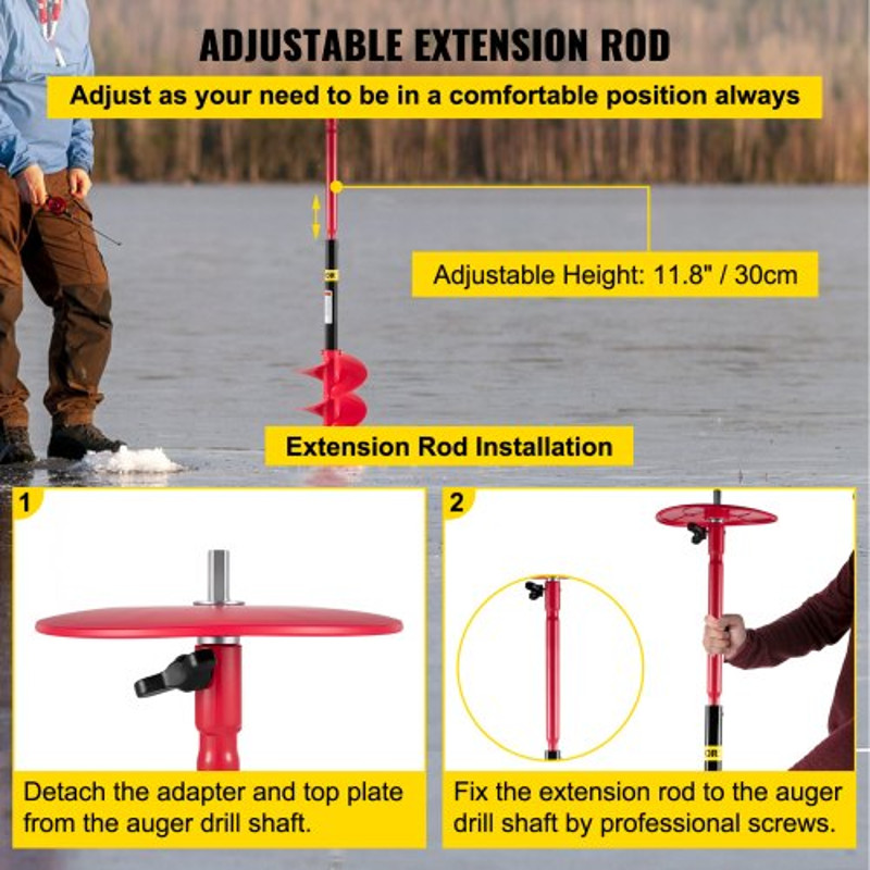 Nylon Ice Drill Auger Bit, Length Ice Auger with Drill Adapter, Extension Rod & Blade Guard, Lightweight Ice Burrowing