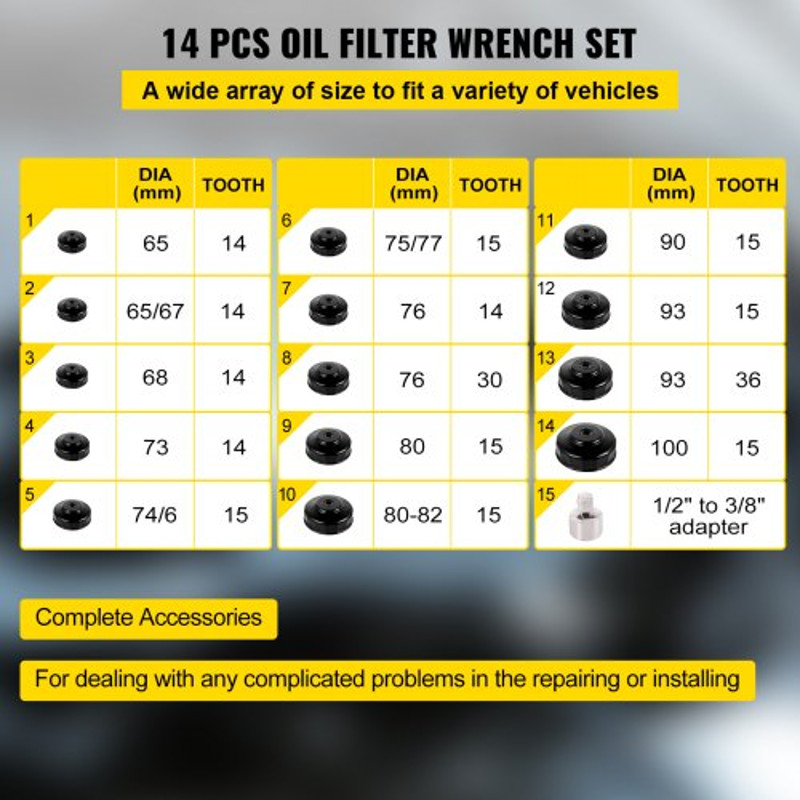 14Piece Oil Filter Socket Set Professional LowProfile Steel Wrench Kit With 38 Adapter For Easy Car 3