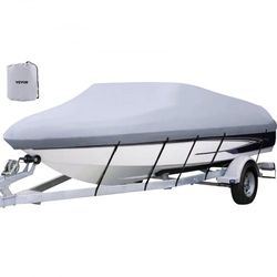 heavy duty 210d marine grade v hull cover, waterproof boat mooring cover with 5 tightening straps fits beam width up