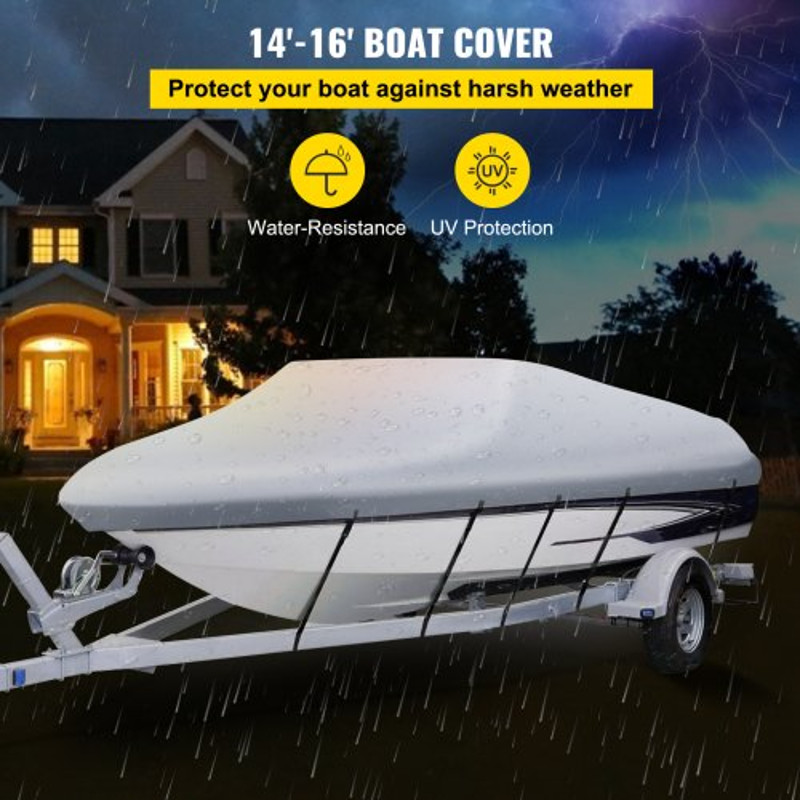 Heavy Duty 210D Marine Grade V Hull Cover Waterproof Boat Mooring Cover With 5 Tightening Straps Fi 2
