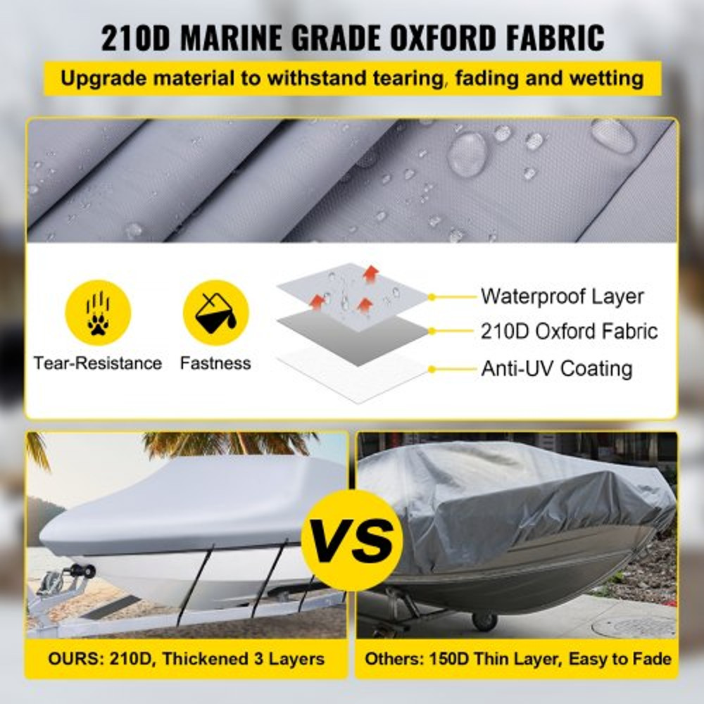 Heavy Duty 210D Marine Grade V Hull Cover Waterproof Boat Mooring Cover With 5 Tightening Straps Fi 3