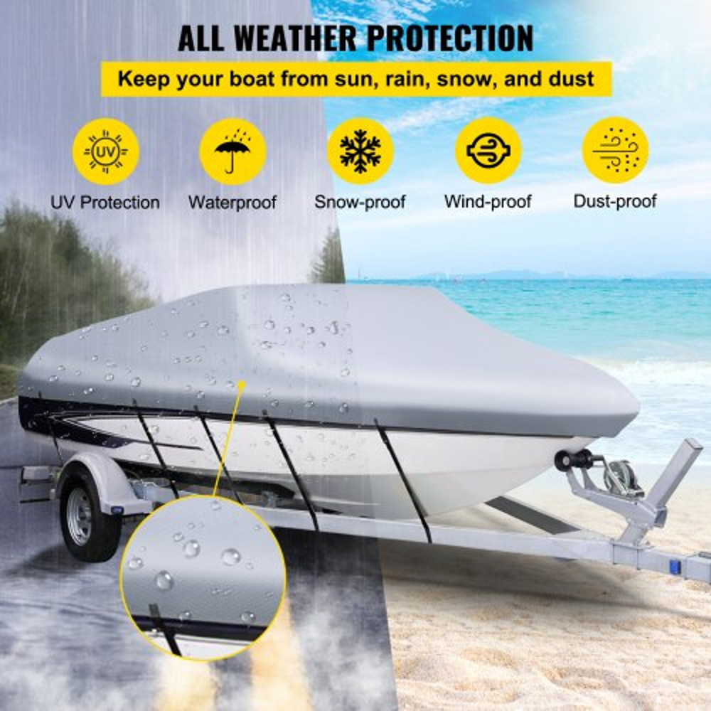 Heavy Duty 210D Marine Grade V Hull Cover Waterproof Boat Mooring Cover With 5 Tightening Straps Fi 4