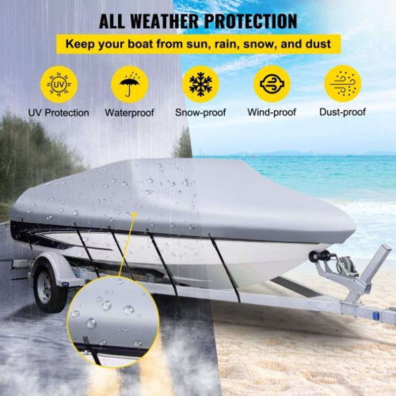 Heavy Duty 210D Marine Grade V Hull Cover Waterproof Boat Mooring Cover With 5 Tightening Straps Fi 4