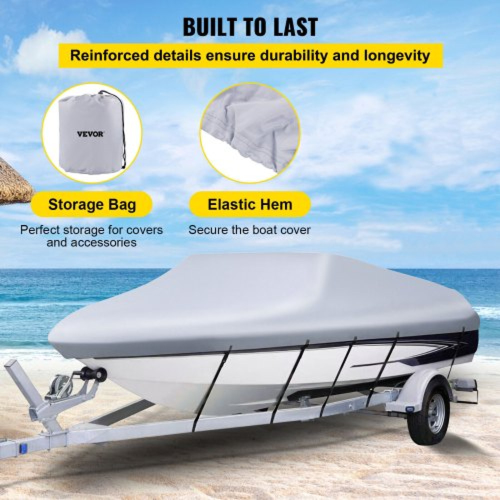 Heavy Duty 210D Marine Grade V Hull Cover Waterproof Boat Mooring Cover With 5 Tightening Straps Fi 6