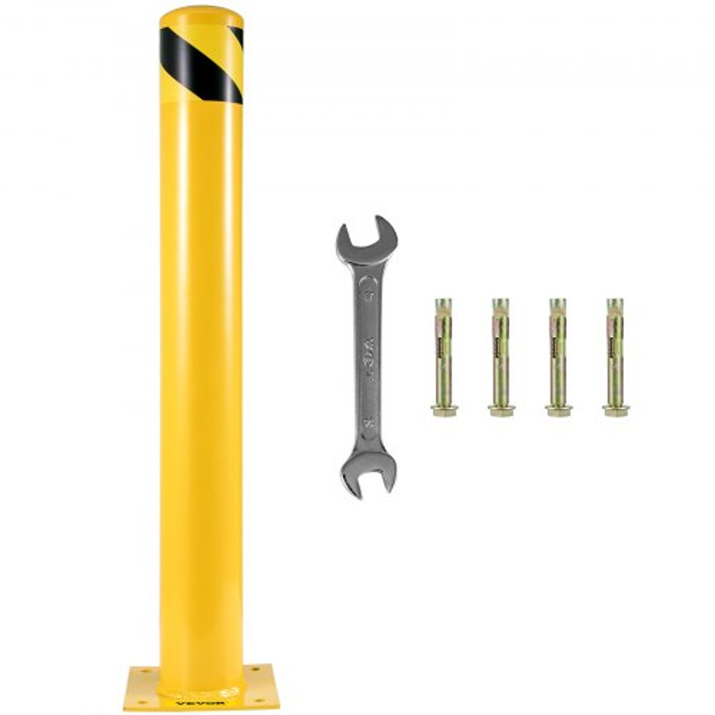 IndustrialGrade Yellow Steel Safety Bollard 55 Inch Diameter Pipe Bollard Post With 8 Anchor Bolts 7