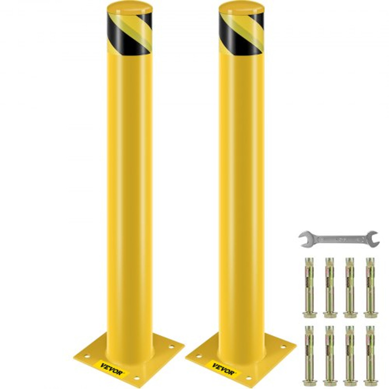 HeavyDuty 45 Steel Pipe Bollard 36 Yellow Safety Post With Reflective Strips  Anchor Bolts For Traf 0