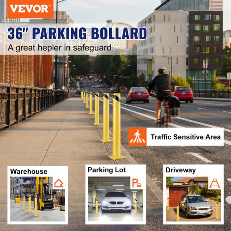 HeavyDuty 45 Steel Pipe Bollard 36 Yellow Safety Post With Reflective Strips  Anchor Bolts For Traf 2