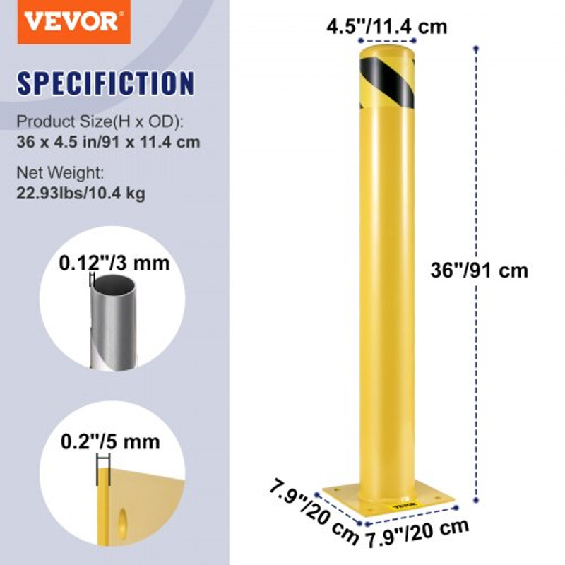 HeavyDuty 45 Steel Pipe Bollard 36 Yellow Safety Post With Reflective Strips  Anchor Bolts For Traf 7