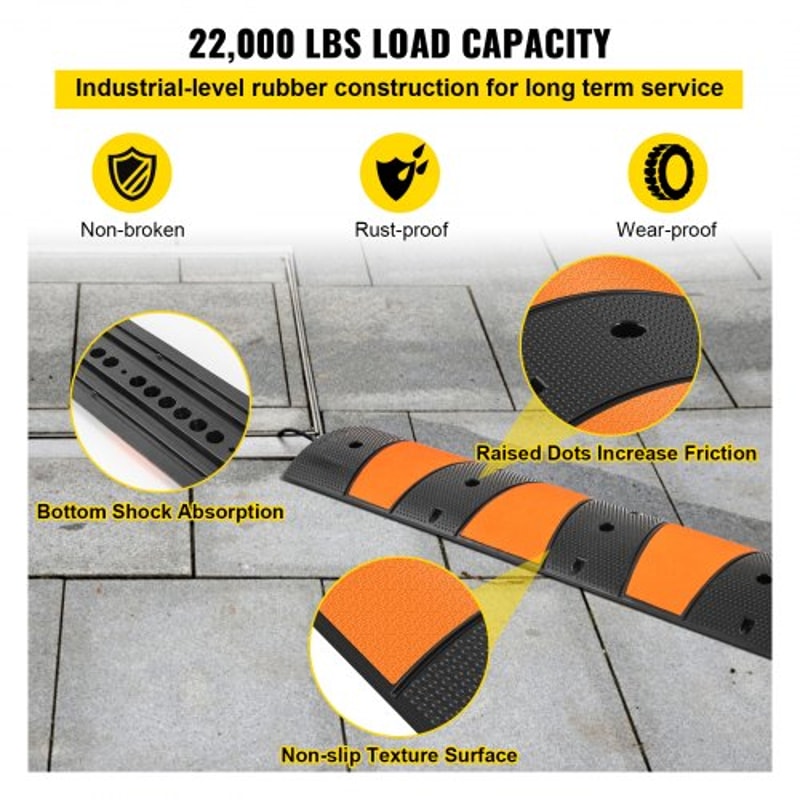 72 Long Modular Speed Bump 22000 LBS Load Rating HeavyDuty Driveway Cable Protector For Asphalt 4