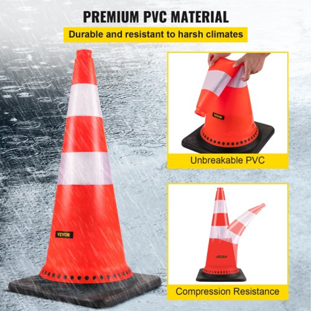 30Inch Orange Traffic Cones 8Pack HeavyDuty PVC Construction Cones With Reflective Strips 15 Weigh 3