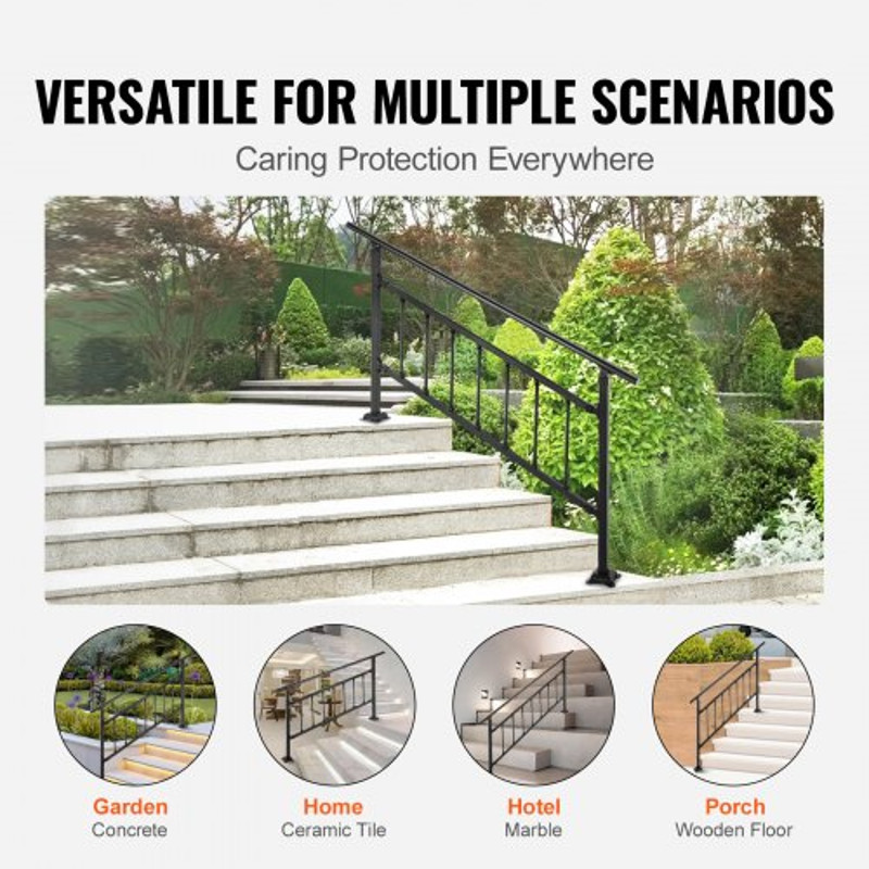 Transitional Wrought Iron Handrail Adjustable Exterior Stair Railing With Fence For 05 Steps Matte 5