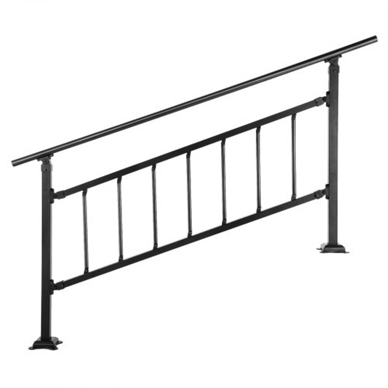 Transitional Wrought Iron Handrail Adjustable Exterior Stair Railing With Fence For 05 Steps Matte 10