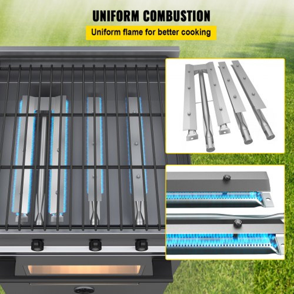 Grill Burner Replacement Kit 3Pack Stainless Steel BBQ Burners With Air Flow Control Universal Fit 4