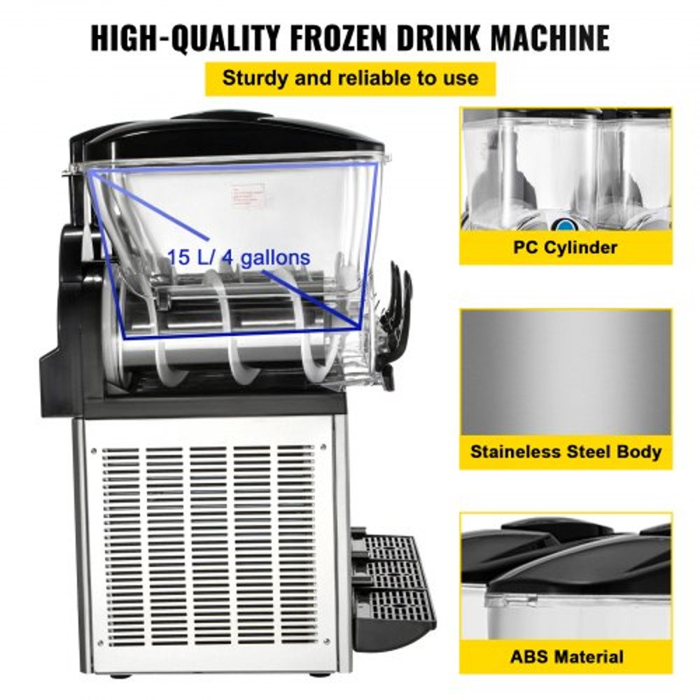 3x15L Commercial Slushy Machine 1200W Stainless Steel Frozen Drink Maker Adjustable Temperature 266 3