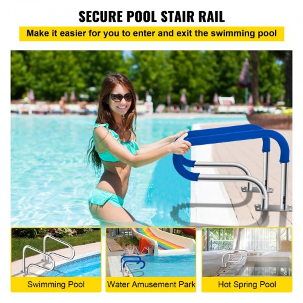 304 Stainless Steel Pool Handrail 375lbs Load Capacity QuickMount Base Plate Full Installation Kit 2