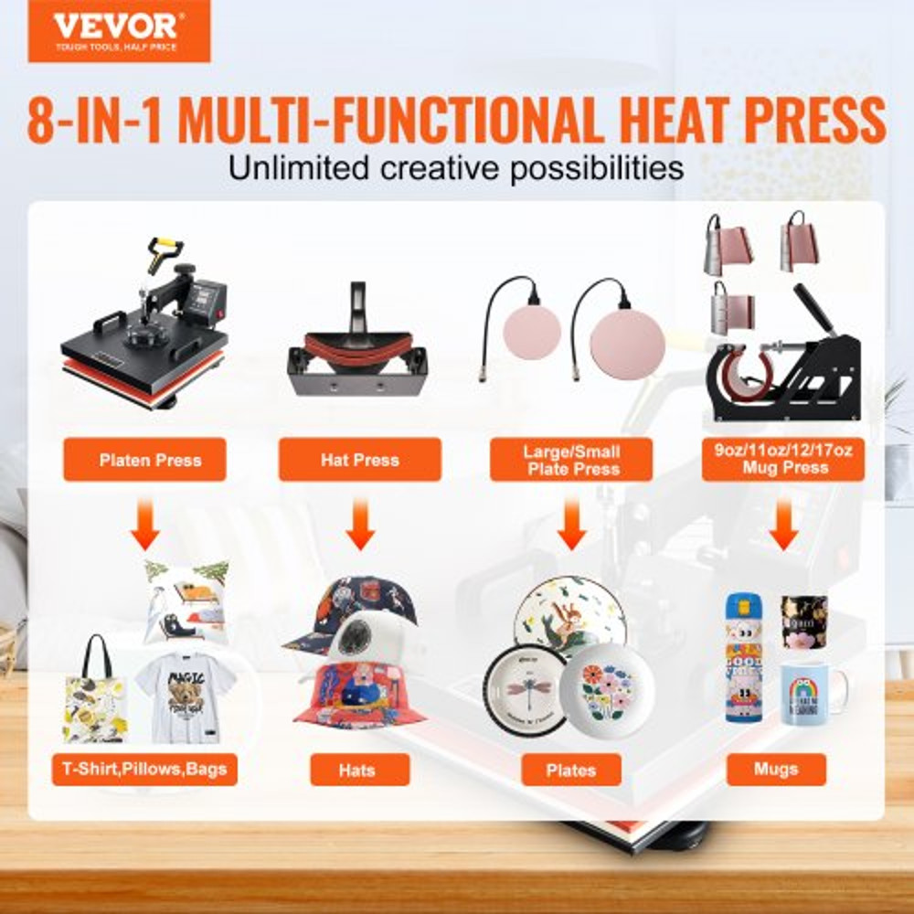 Multifunctional Heat Press Machine 15x15 8pc Combo Kit WDual LED Display Professional TShirt Mug 2