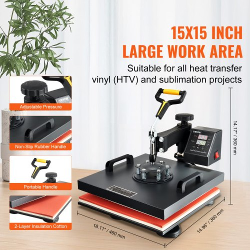 Multifunctional Heat Press Machine 15x15 8pc Combo Kit WDual LED Display Professional TShirt Mug 4