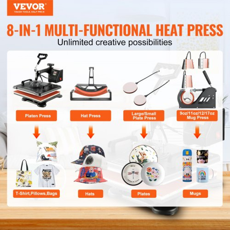 8in1 Heat Press Machine 12x15 Digital Transfer Press For TShirts Mugs Hats Plates Caps Profession 2