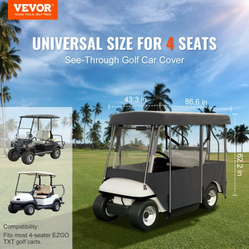 300D Waterproof Golf Cart Cover For 4Person 4Sided Fairway Deluxe Driving Enclosure With Clear PVC 2