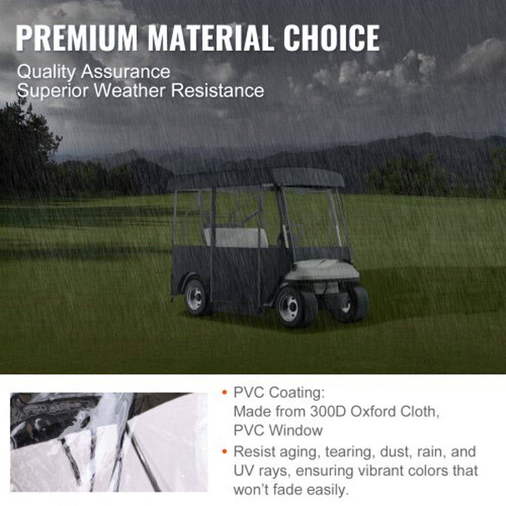 300D Waterproof Golf Cart Cover For 4Person 4Sided Fairway Deluxe Driving Enclosure With Clear PVC 3