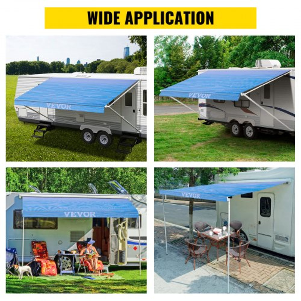 RV Awning Camper Awning Fabric, Ocean Blue Fade Durable 15oz Vinyl Trailer Awning Canopy for Van, SUV, Patio