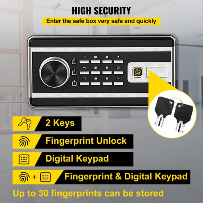 Steel CU.FT Digital Safe Box w/ Fingerprint Unlock, Keys & Keypad, Secure Money Safe for Jewelry, Pistols & Documents
