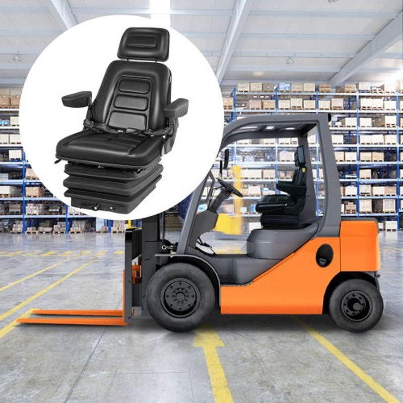 Foldable Heavy Duty Suspension Seat With Adjustable Backrest Headrest Armrest, Universal Forklift Seat With Slide Rails