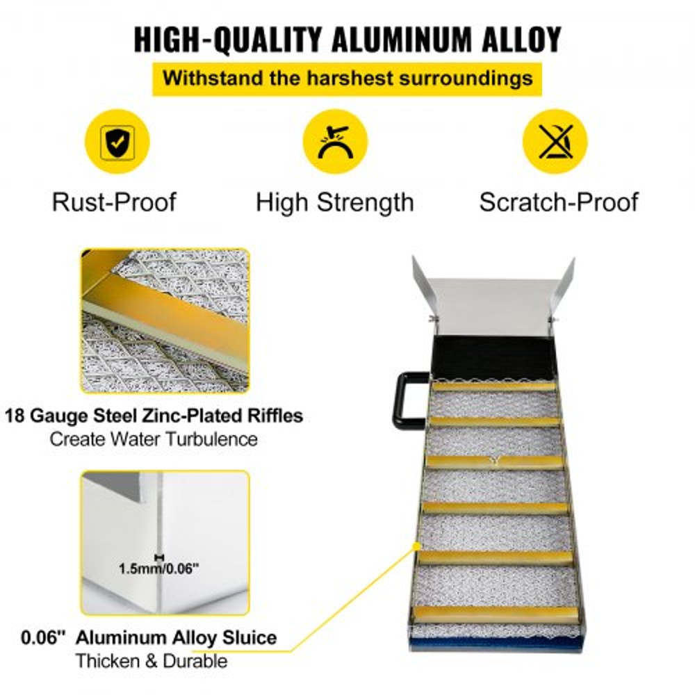 Lightweight Aluminum Alloy Sluice Box for Gold Prospecting, Compact Mini Sluice with Miners Moss for River, Creek