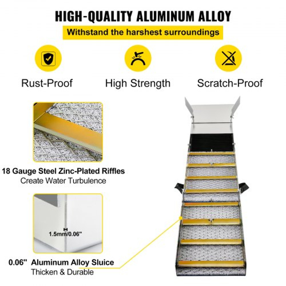 Folding Aluminum Alloy Sluice Box for Gold Panning, Lightweight Portable Sluice with Miners Moss